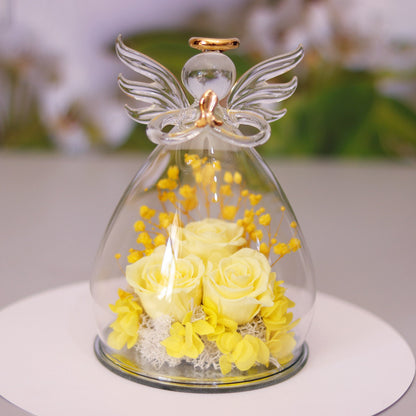 Eternal Flower Gift Box Angel Glass Cover Dried Rose Valentine's Day Home Decor