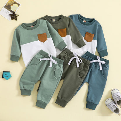 Boy Suit Color-block Crew Neck Long Sleeve