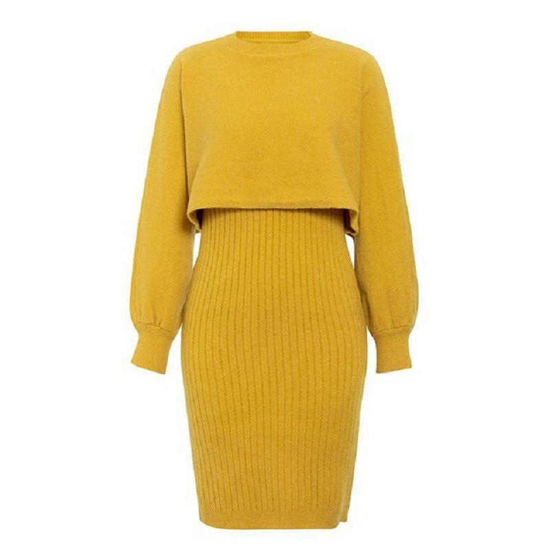 Knitted Dress & Pullover Lantern-sleeved Sweater Set