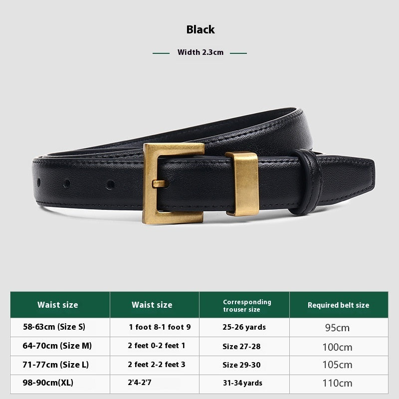 Women's Soft All-match Leather Pin Buckle Black Wide Belt