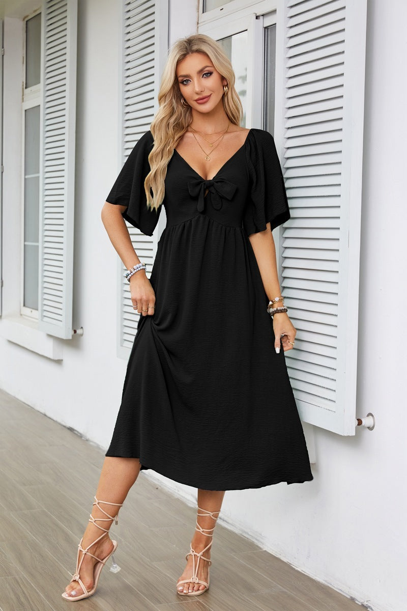 Pleated Mid-length Short Sleeve Dress