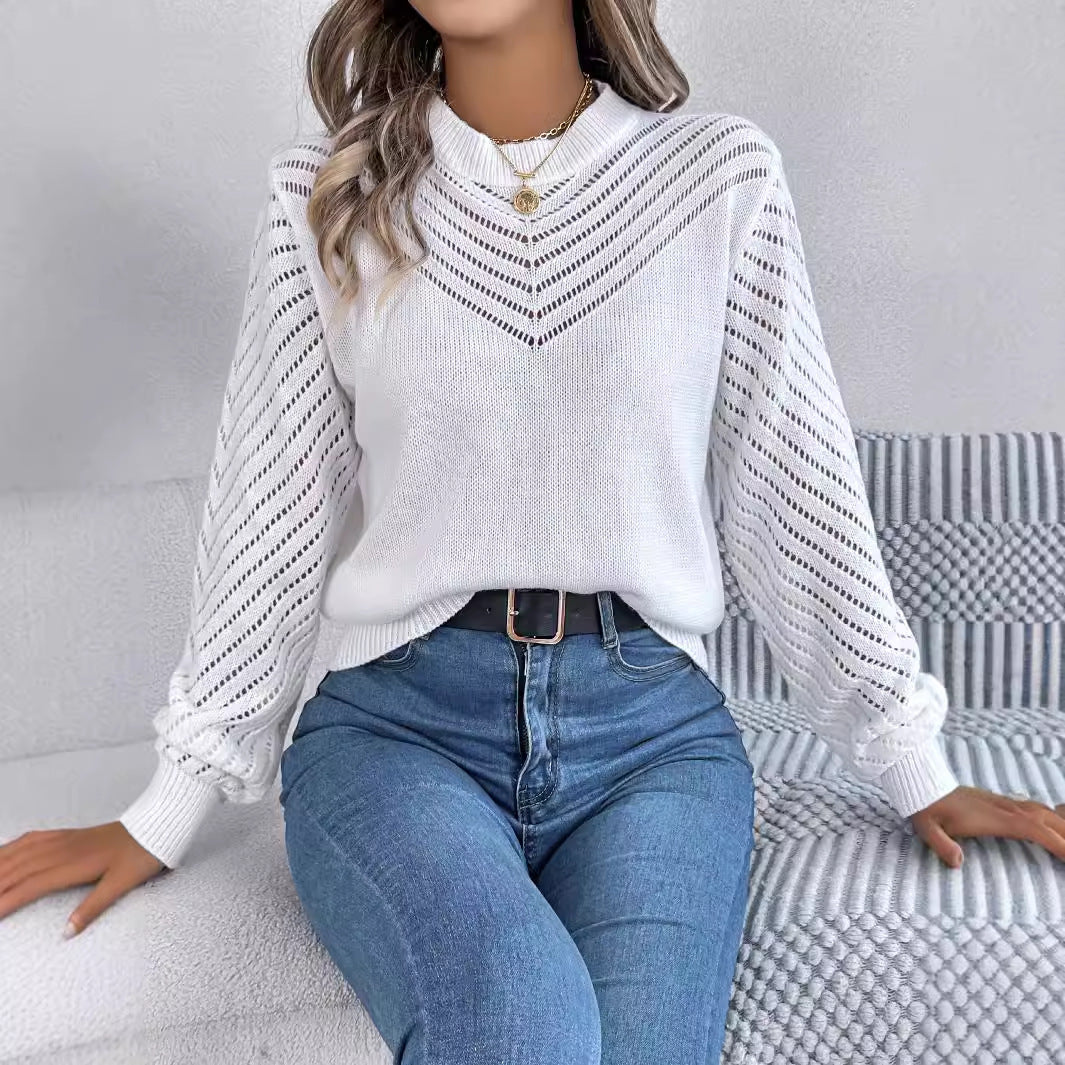 Hollow Round Neck Pullover Sweater