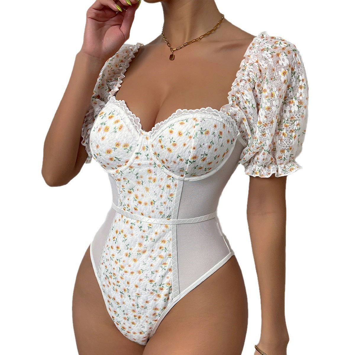 Floral Lace White Bodysuit - Magic Moon Store