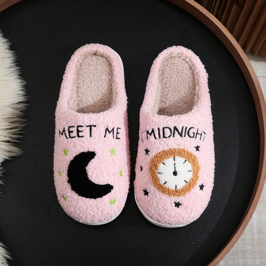 Moon Print Warm Bedroom Home Slippers