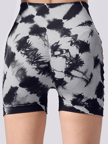 2 Pack Women's Side Cut-Out Tie-Dye High Waist Fitness Yoga Shorts