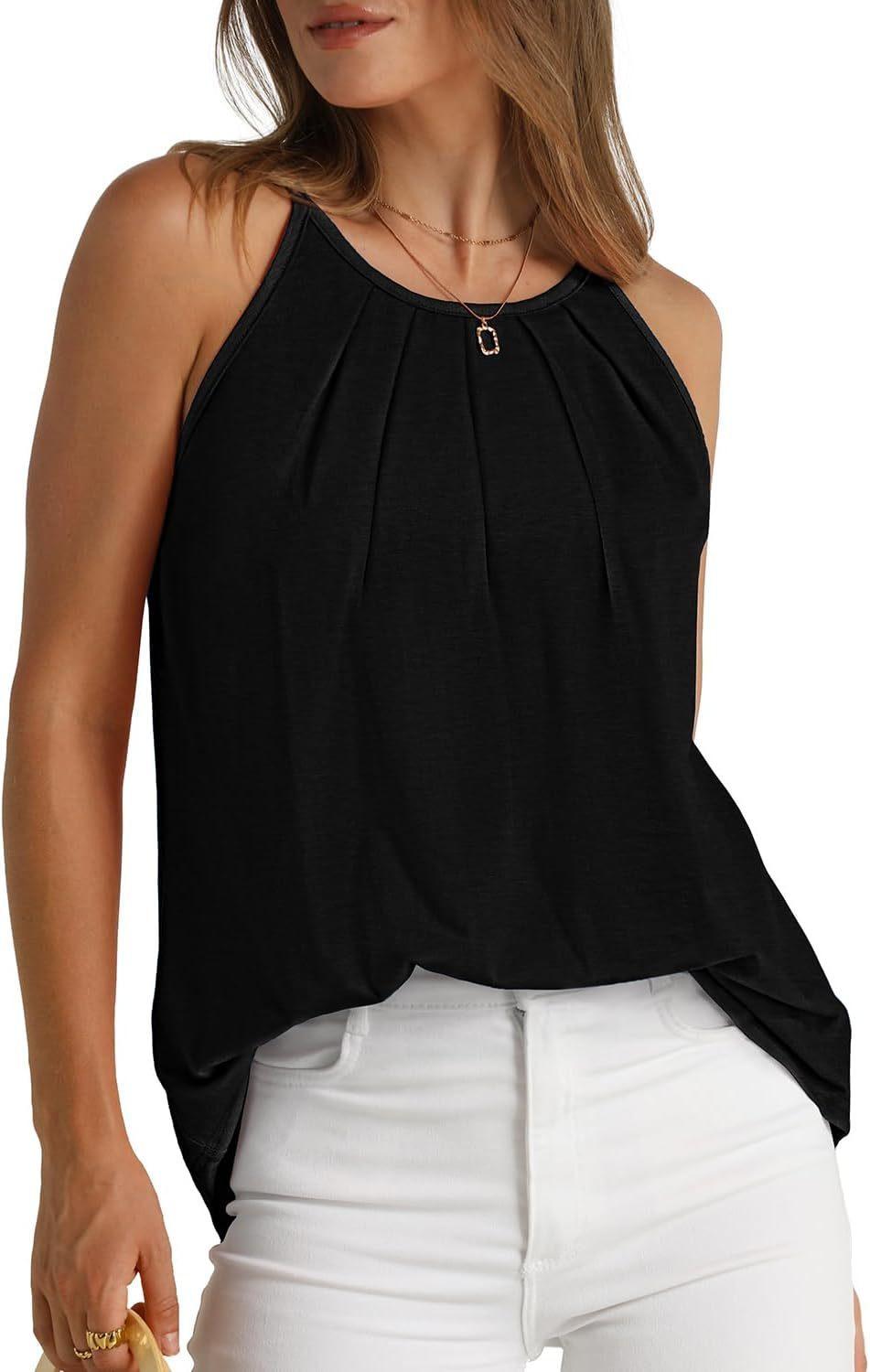 Pleated Round Neck Sleeveless Camisole