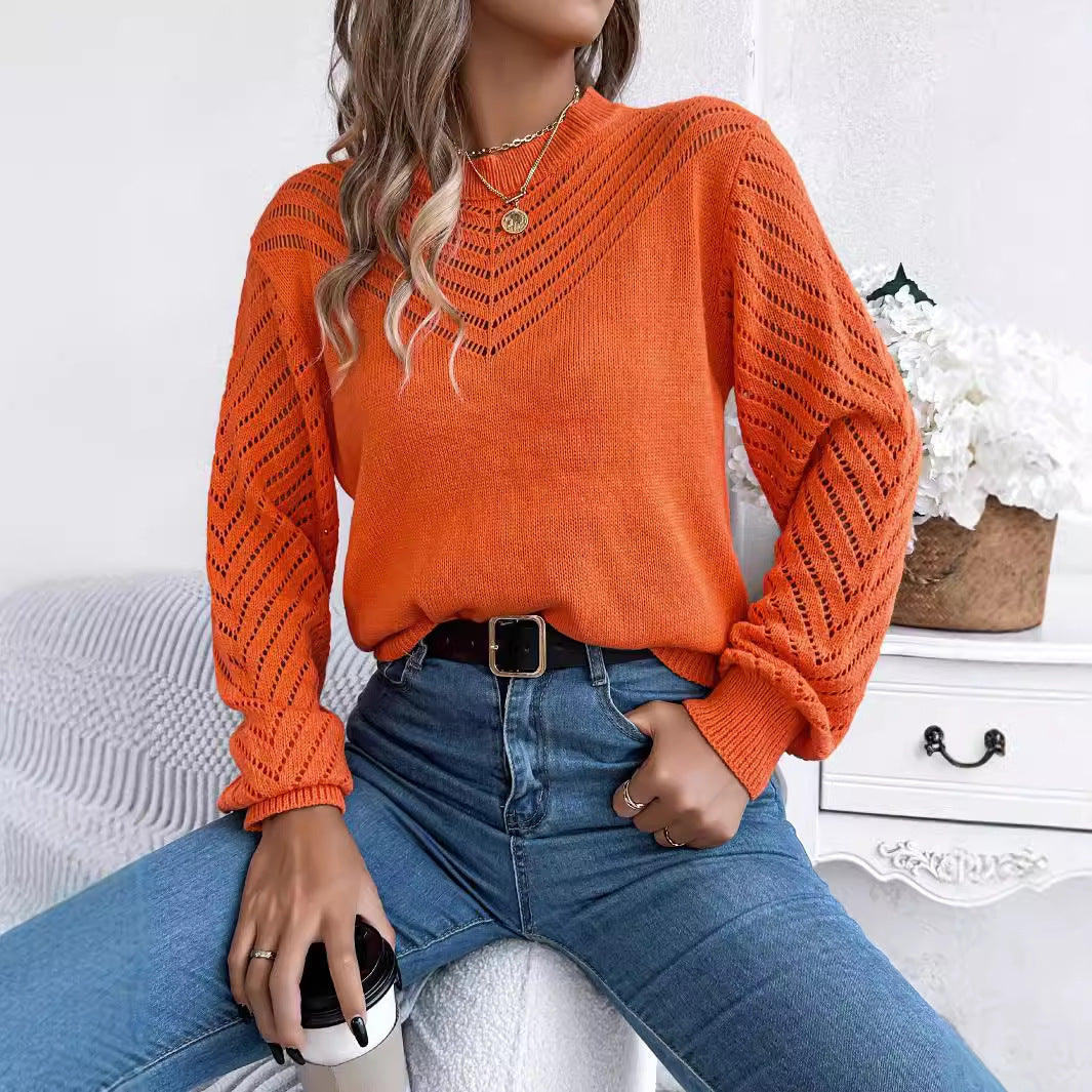 Hollow Round Neck Pullover Sweater