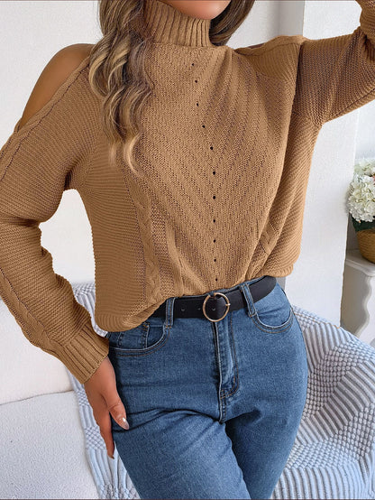 Off shoulder Turtleneck Knitted Sweater