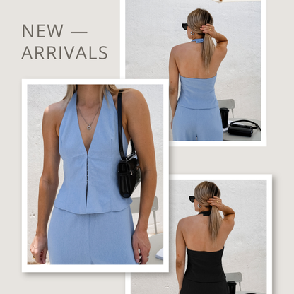 V-neck Halter Vest And Trousers Set