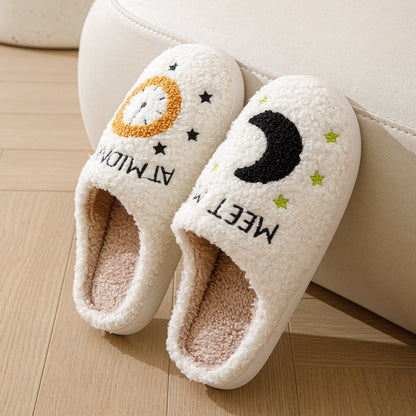 Moon Print Warm Bedroom Home Slippers