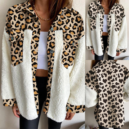 Fleece Leopard Print Plush Jacket - Magic Moon Store