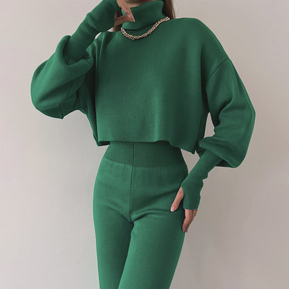 Turtleneck Loose Long Sleeve Sweatshirt & Pants Casual Set