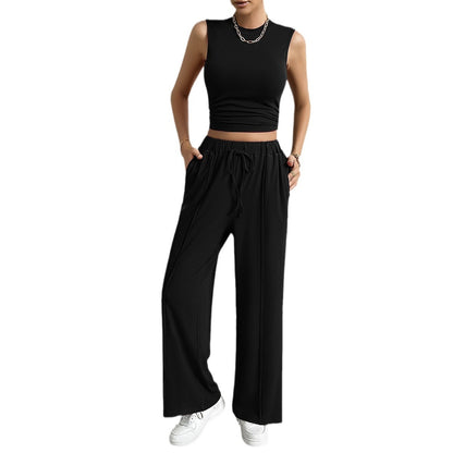 Urban Casual Solid Color Top Vest Pants Set - Magic Moon Store