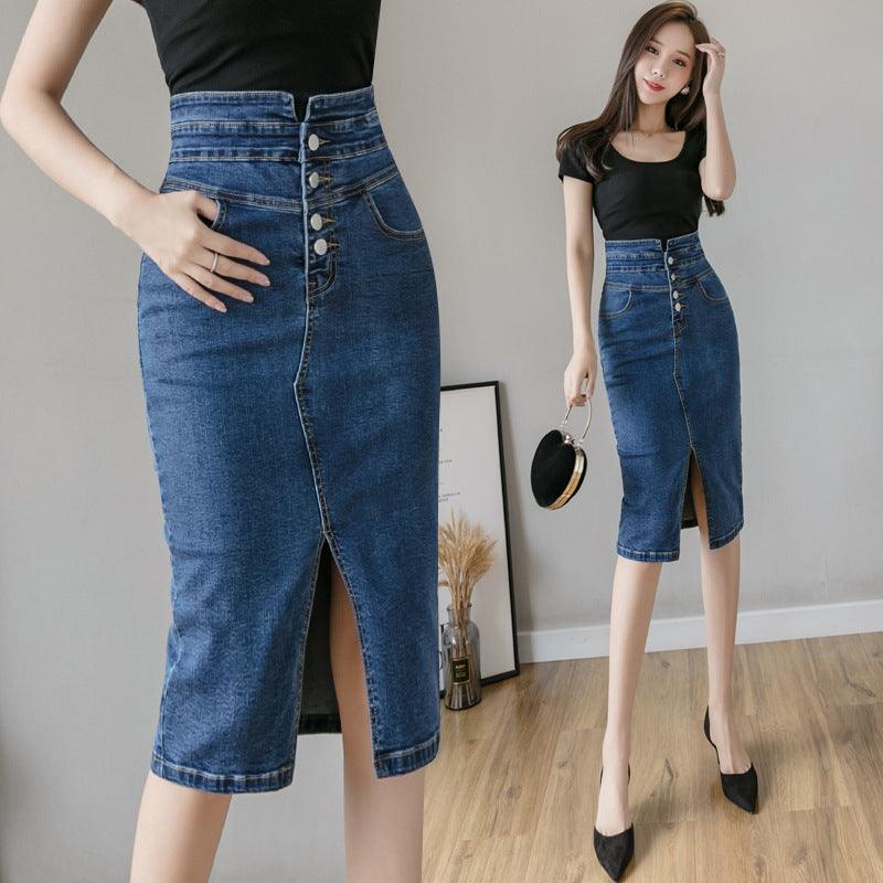 Slit Denim Hip Skirt