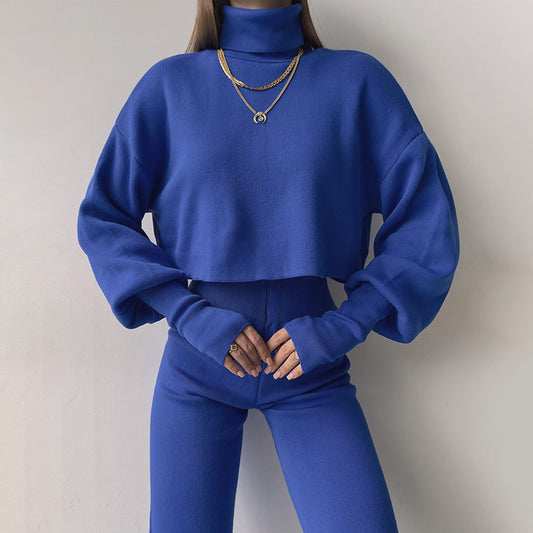 Turtleneck Loose Long Sleeve Sweatshirt & Pants Casual Set