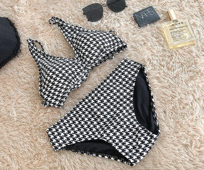 Houndstooth Cross-Tie Swimsuit Bikini - Magic Moon Store