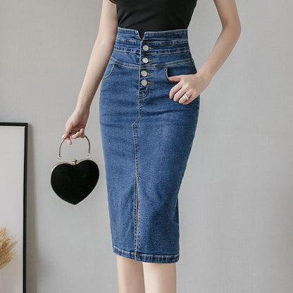 Slit Denim Hip Skirt