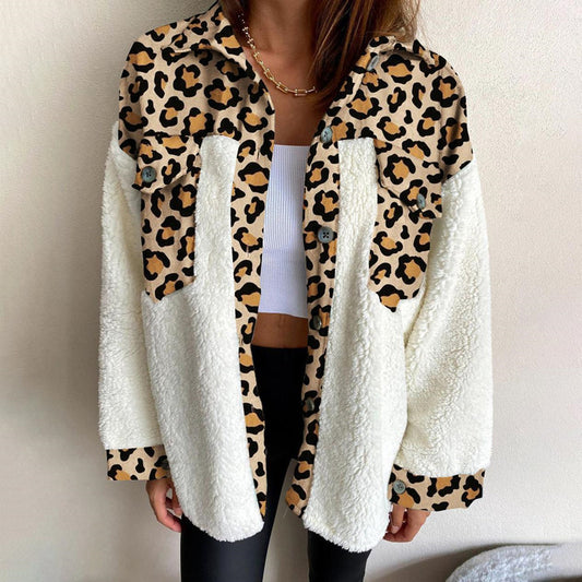 Fleece Leopard Print Plush Jacket - Magic Moon Store