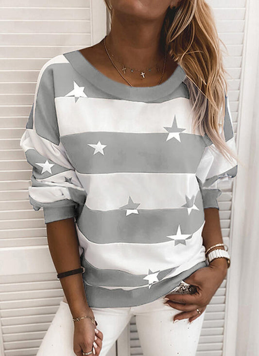 Striped Printed Long Sleeve Top Loose T-Shirt