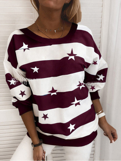 Striped Printed Long Sleeve Top Loose T-Shirt