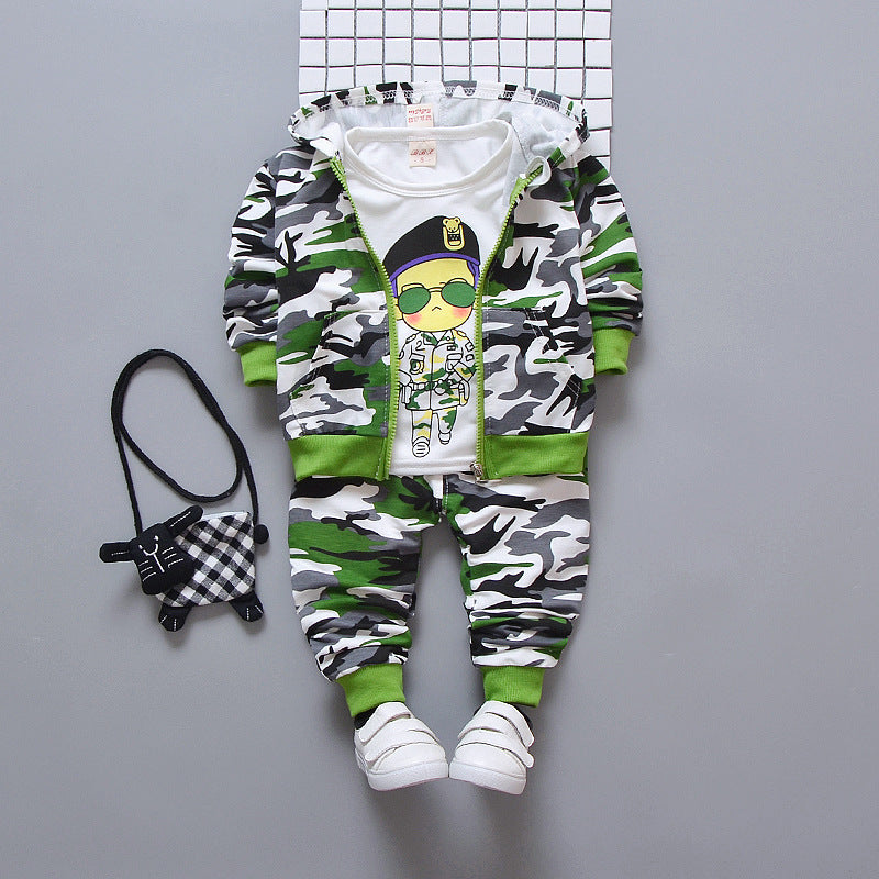 Camouflage Cartoon Baby Boy Three-piece Army Suit