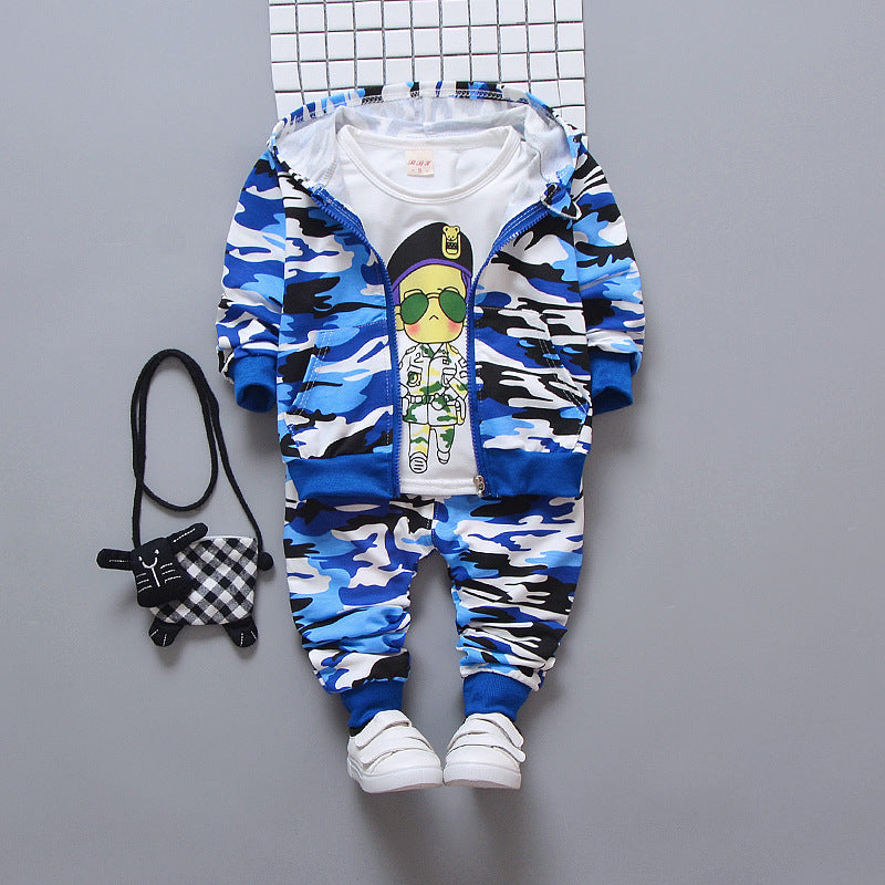 Camouflage Cartoon Baby Boy Three-piece Army Suit