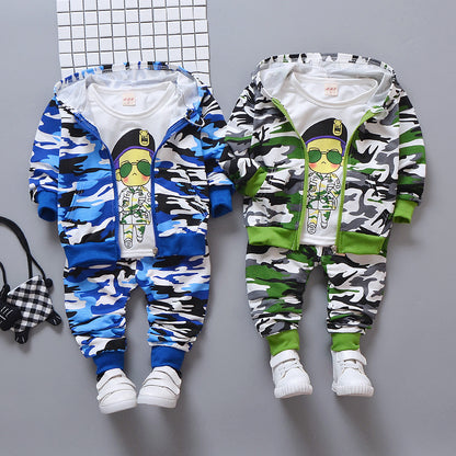 Camouflage Cartoon Baby Boy Three-piece Army Suit