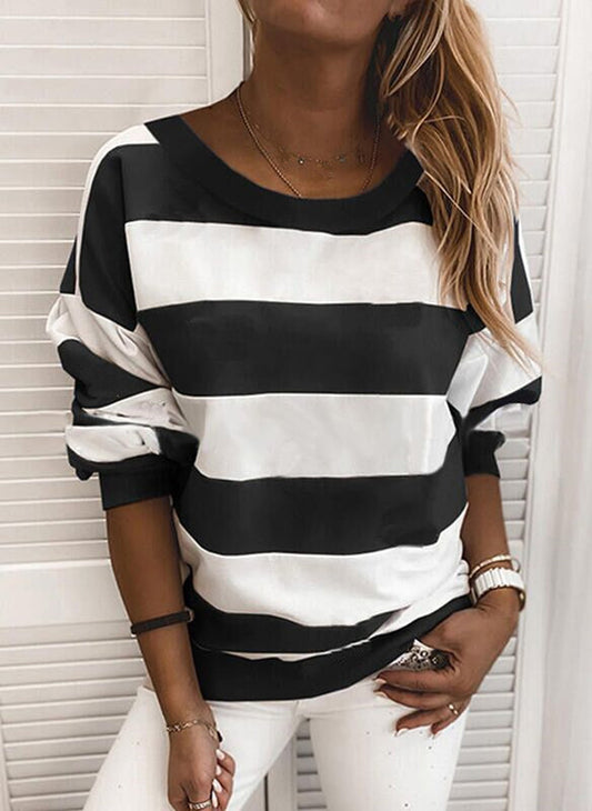 Striped Printed Long Sleeve Top Loose T-Shirt