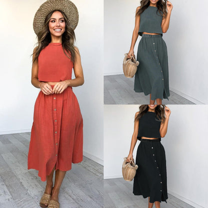 Round Neck Sleeveless Thin Two-piece Skirt Set