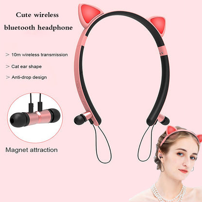 Wireless Bluetooth Headphones LED Cartoon Girl Headband Cat Ear