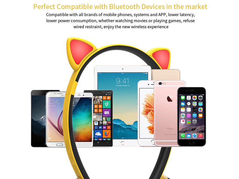 Wireless Bluetooth Headphones LED Cartoon Girl Headband Cat Ear