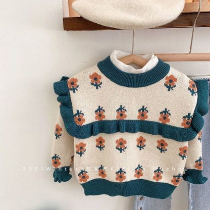 Fleece-lined Pullover Baby Girl Sweater