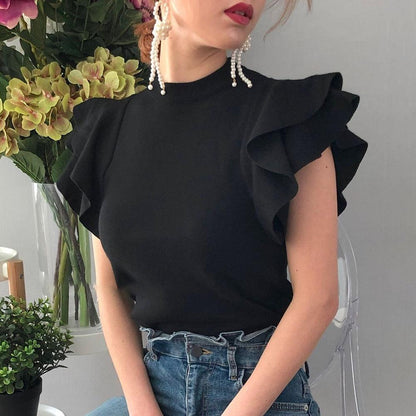 T-shirt with ruffle sleeves