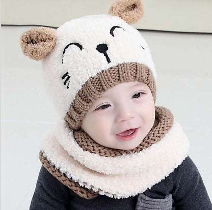 Baby knitted Bear Hat & Scarf Suit