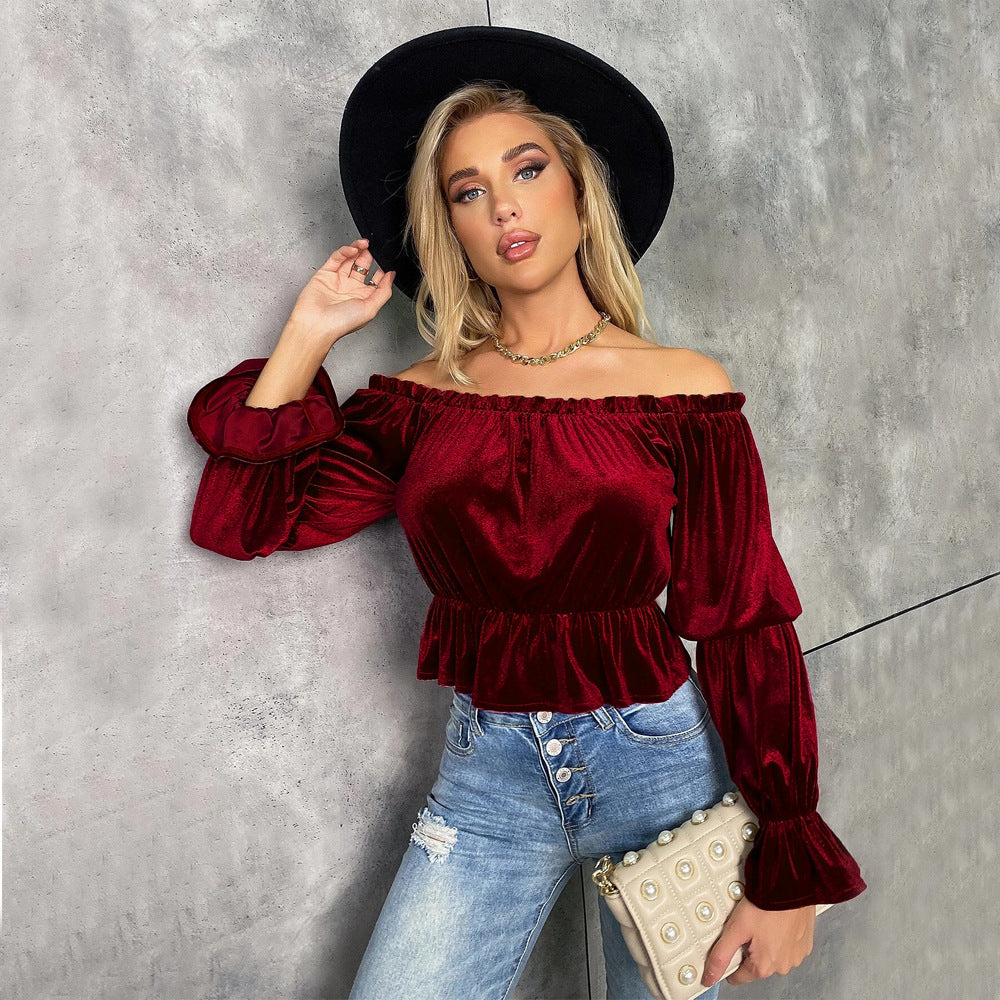 French Style Velvet Long Sleeve T-shirt