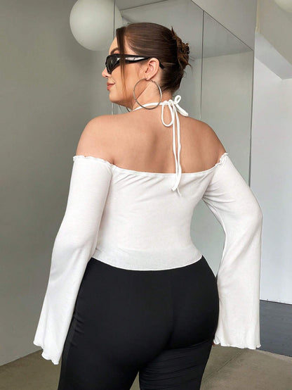 Slim fit Off Shoulder Flared Long-sleeved Top