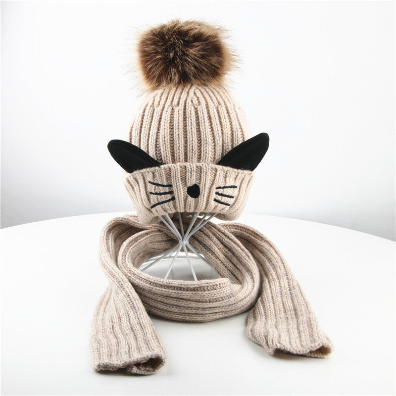 Baby Knitted Cat Hat and Scarf suit