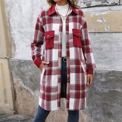 Long checked jacket with pockets - Magic Moon Store