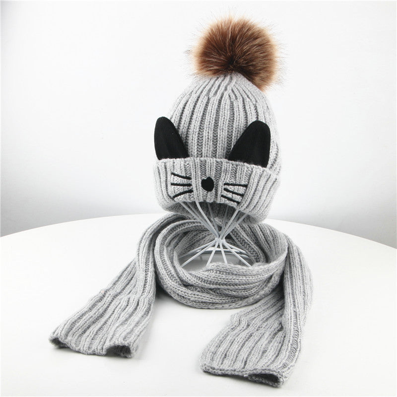 Baby Knitted Cat Hat and Scarf suit