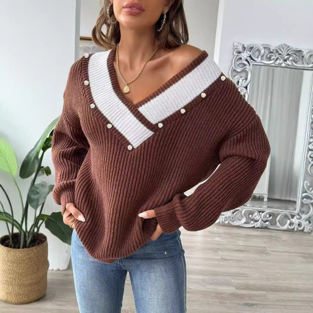 Pearl Beaded Patchwork Sweater - Magic Moon Store