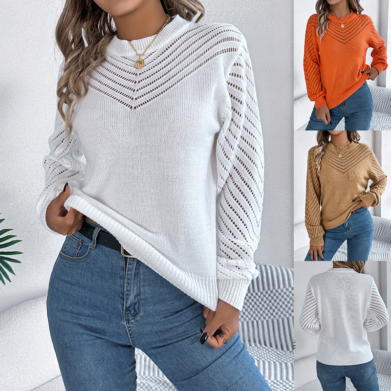 Hollow Round Neck Pullover Sweater