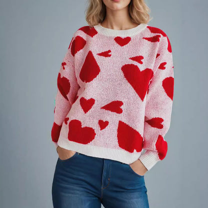 Heart Printed Two color Jacquard Sweater - Magic Moon Store