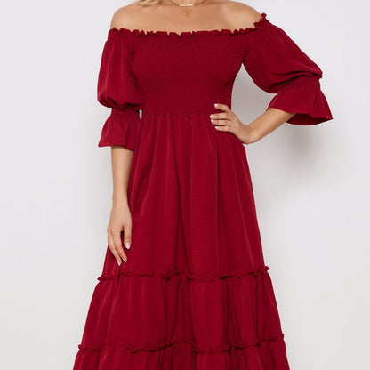 Women's Fashion Casual Off-Shoulder Long Red Dress