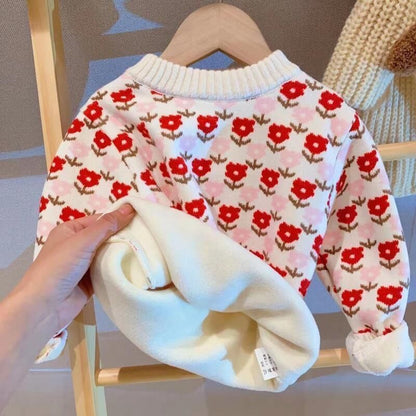 Fleece-lined Pullover Baby Girl Sweater