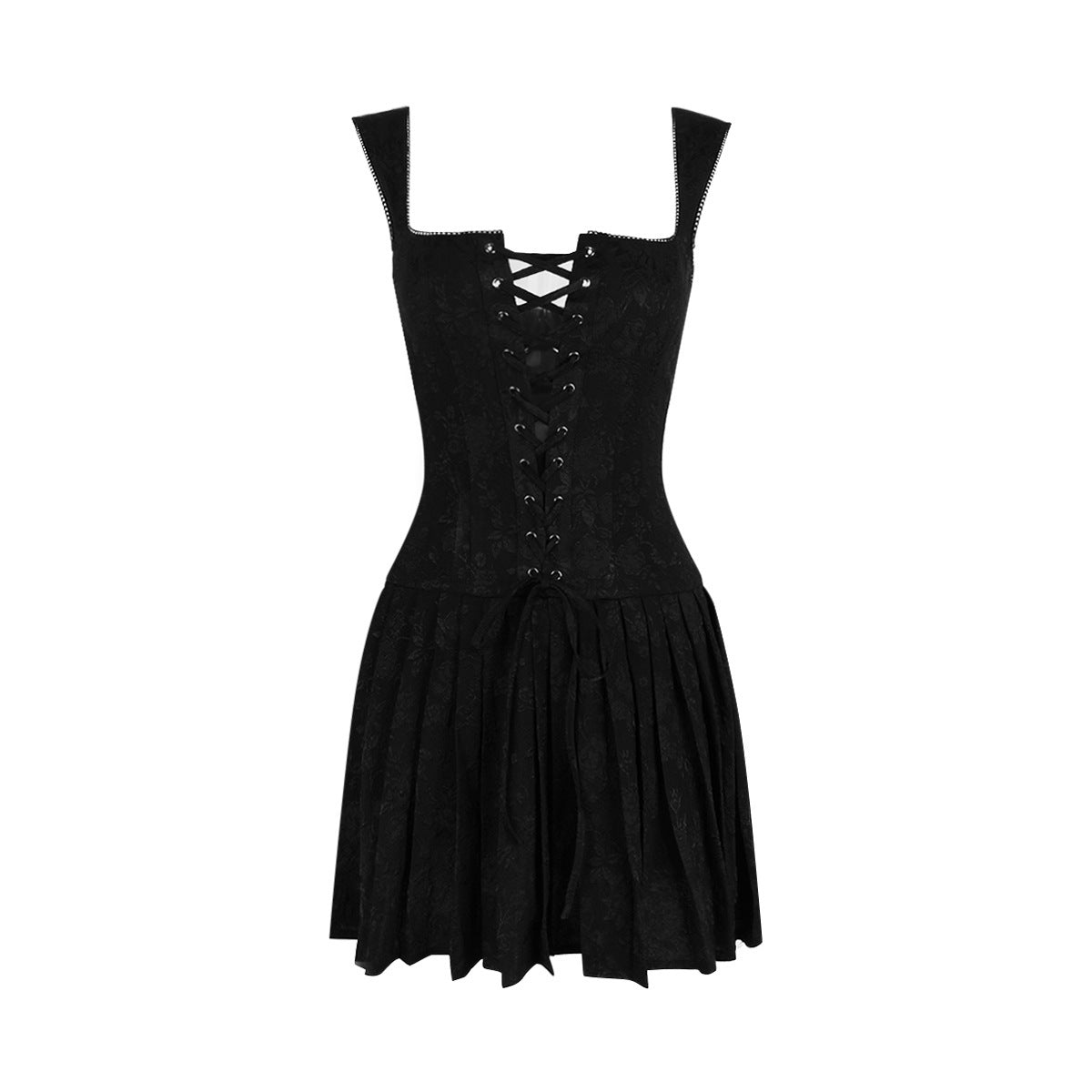 Retro Strap Embroidered Slim Fit Black Dress - Magic Moon Store