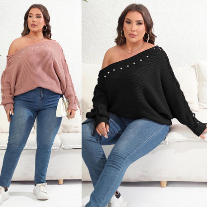 Plus Size Lace Up Batwing Sleeve Sweater