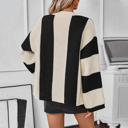 Contrast Color Striped Cardigan - Magic Moon Store