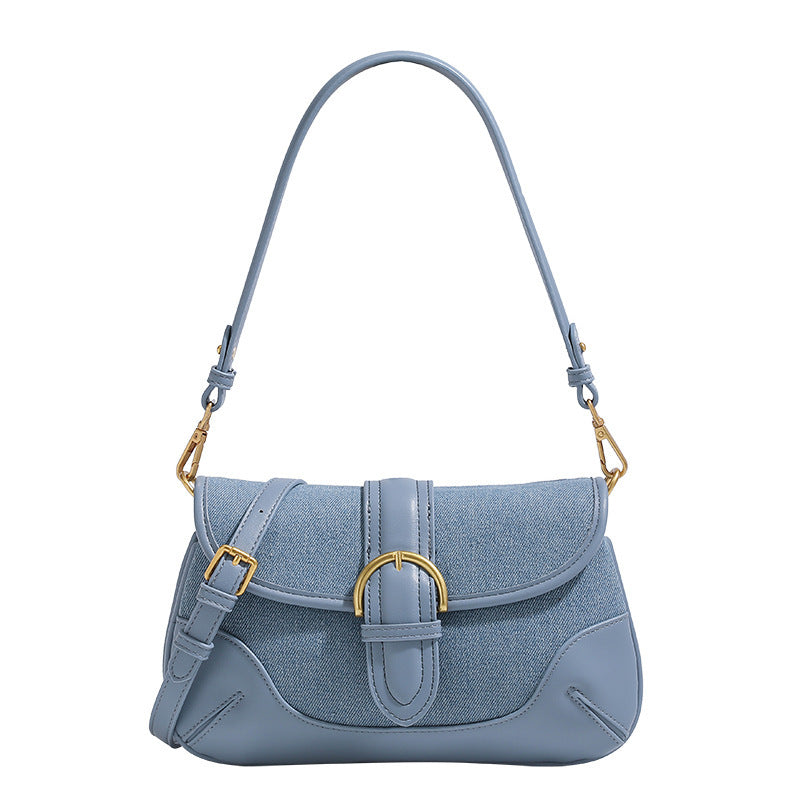 Retro Denim Blue Underarm Bag for Women