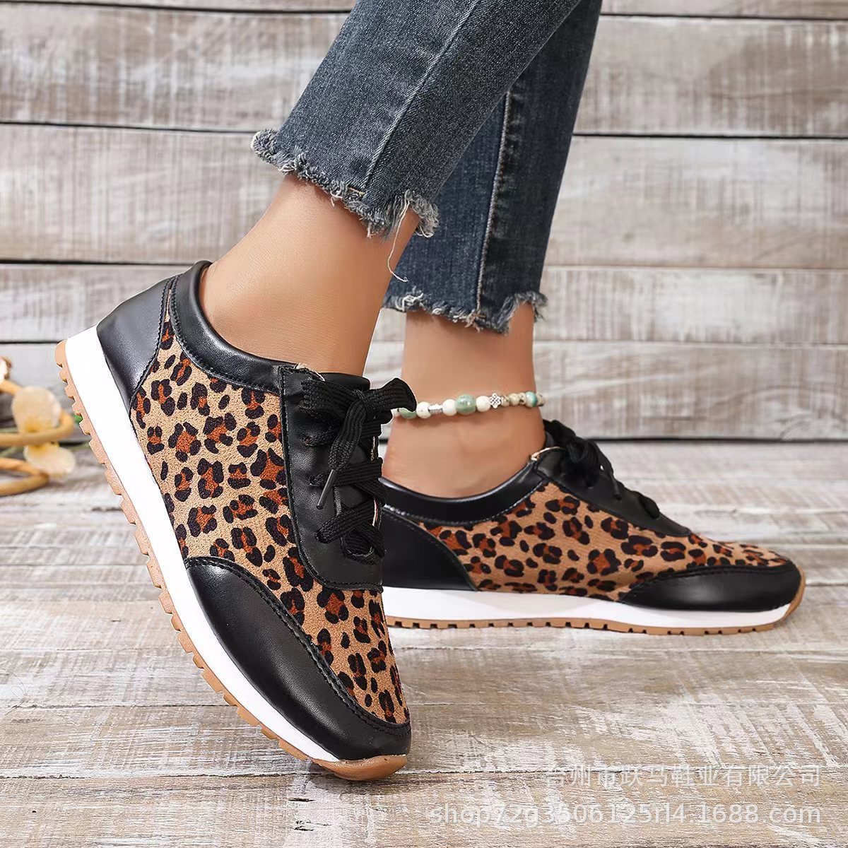 Leopard Print Lace Up Flats Shoes - Magic Moon Store