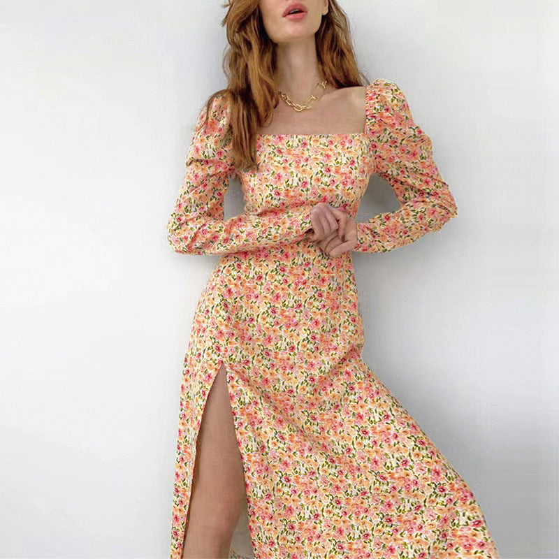 Sweet Little Daisy Long-sleeved Slit Mid Dress